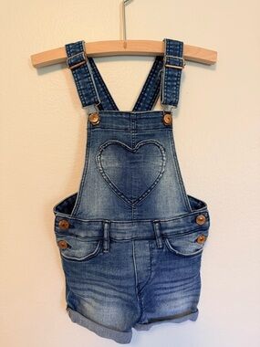 Denim Heart Pocket Short Overalls for Kids - Blue